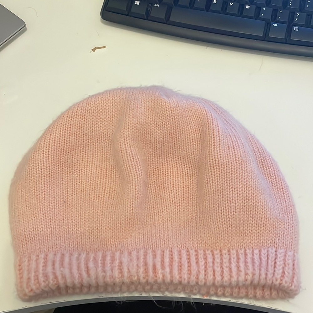 Vintage English Village Pink Knit Beanie Hat